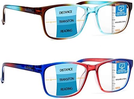 К Кенжоу Прогресивно мултифокус очила за читање сино светло блокирање за жени без никакви линиски читатели на повеќефокални
