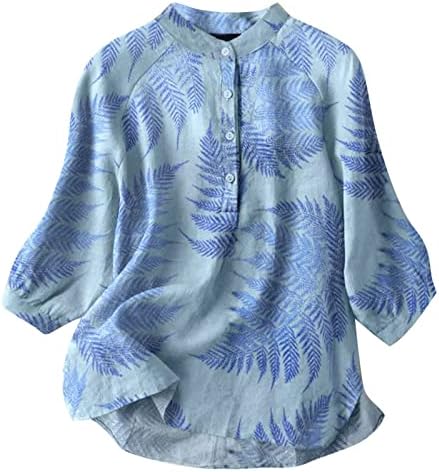 Летни гроздобер врвови за жени 3/4 Фенерски ракави блузи Бохо цветни кошули за печатење шифон симпатична блуза лабава маичка за замав