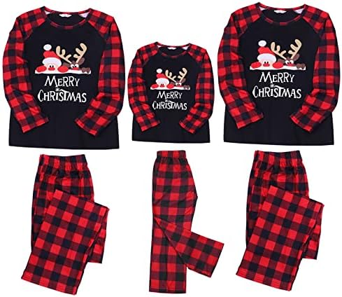 Божиќна карирана печатена дневна облека Божиќно семејство што одговара на пижами со долги ракави Домашна облека за спиење, што