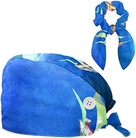 yoyoamoy прилагодливо работно капаче со копче памук за џемпер сино -сино хирург капа за жени