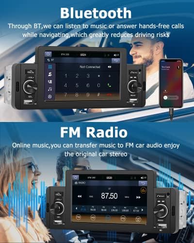 Единечен Din CarPlay Car Stereo Android Auto Bluetooth 5.1, автомобил радио 5 инчен екран на допир со резервна камера аудио приемник со огледало