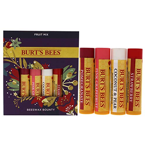 Подарок за празник на пчелите на Бурт, 4 производи за порибување на мелем за усни, сет овошје од пчелин - калинка, слатка мандаринска, кокос и