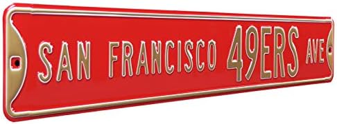 Fremont Die NFL San Francisco 49ers Ave, Metal Wallид декор- голем, тешки челик уличен знак- декор на фудбалски wallидови за