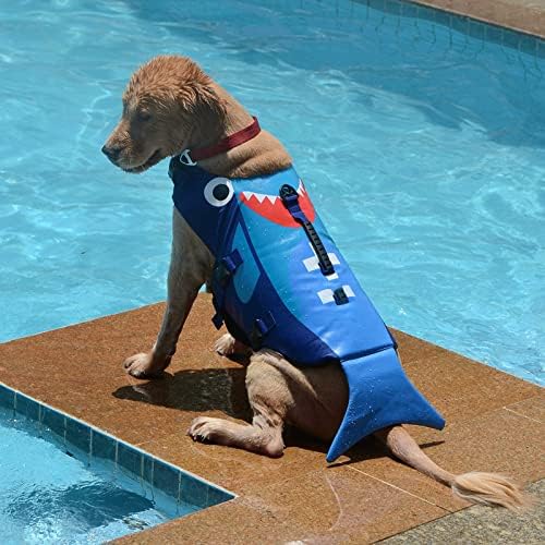 Ферн рефлексивна кучиња пливање јакна, јакна за влијанието на кучиња за пливање и пловење, костим за капење со миленичиња за мали средни големи кучиња, сини, м