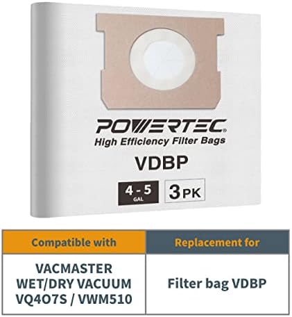 POWERTEC 75023 Филтер Кеси За Vacmaster VDBP 4-5 Gal Влажни Сува Вакуум, Одговара VQ407S &засилувач; VWM510, 3PK