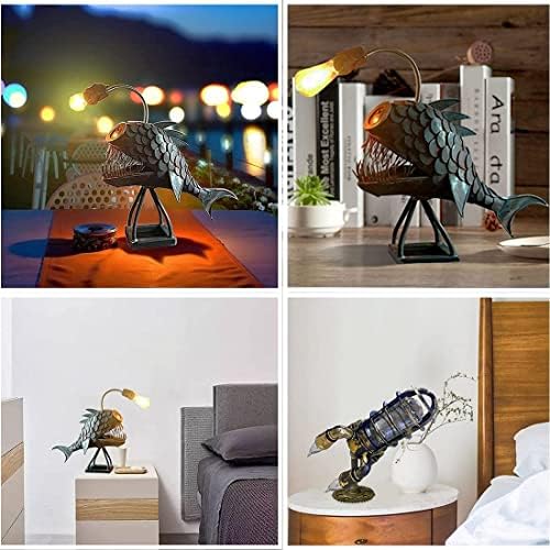Кафејска рустикална USB риба ламба, ајкула ламба за ламба за табели во стил, симулациски пламен LED светилки, рачно изработени