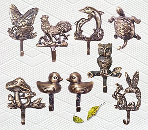 Сет од 9 парчиња/украсен месинг животински wallид/закачалка/петел, делфин, желка, колибри, печурка со жаба, був, патка, пеперутка