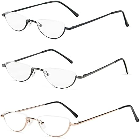 Yqjywztf 3 пакувања метални половина рамка за читање очила половина месечина тенок читатели за жени мажи пролетни очила за шарки