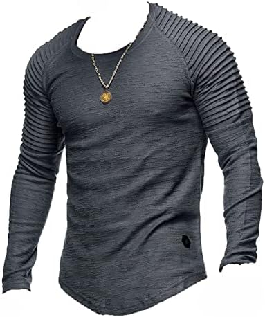 Менс обичен тенок фит екипаж маица хип хоп крцкави кошули крпеница со долги ракави топли врвови на врвови на џемпери за џемперки