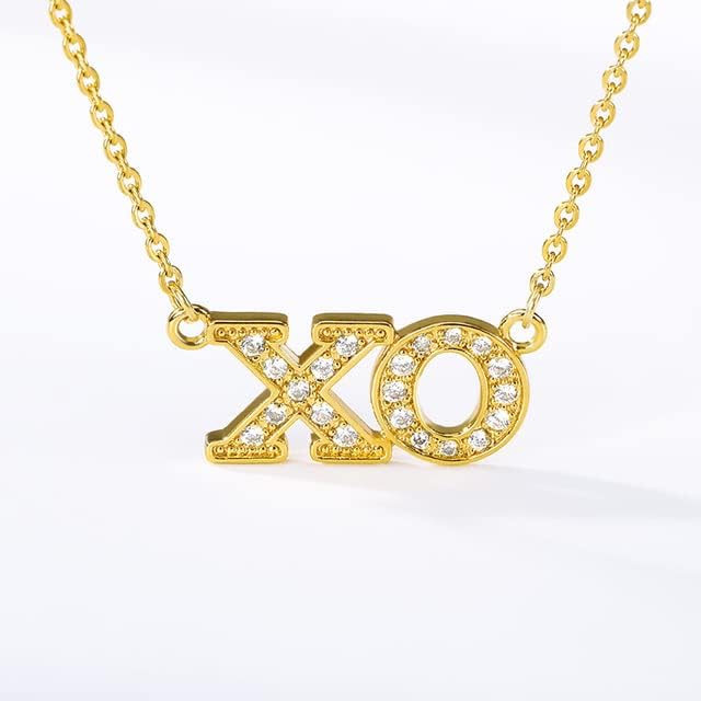 T3store Fine XO Letter Letter ѓердан злато CZ Crystal Pendant Chain Letter накит за жени Пријателство Колари-80447