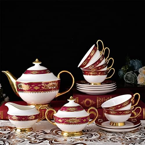 SDFGH 15 парчиња со добар квалитет коска Кина црвена налепници кафе сет модерен сет за чај од порцелан од порцелан
