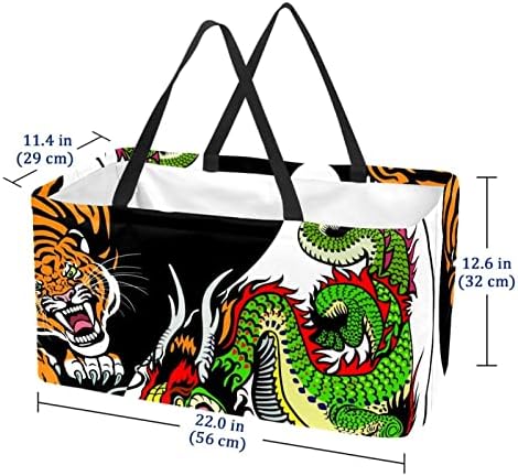 Кошница за еднократно шопинг кул тигри и змејови преносни преклопни пикник намирници кеси за перење алишта за торба за купување тота