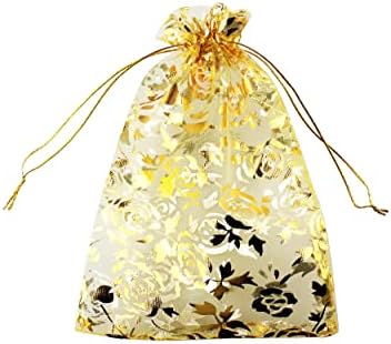 Qianhailizz 5 x 7 инчи 100 парчиња срцев цвет органза накит торбичка торбичка за бонбони торбички за свадби за свадби на свадби торби P835