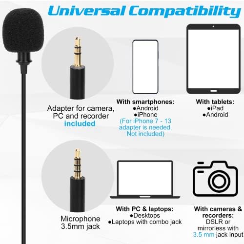 Професионална оценка лавалиер лапел микрофон за LG V50 Thinq 5G компатибилен со iPhone телефон или блогирање на фотоапарати во блогирање