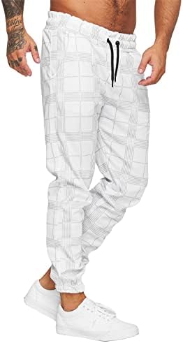 Менс на отворено џогер панталони обични панталони со атлетски влечења тенок фиб панталони карирани џемпери