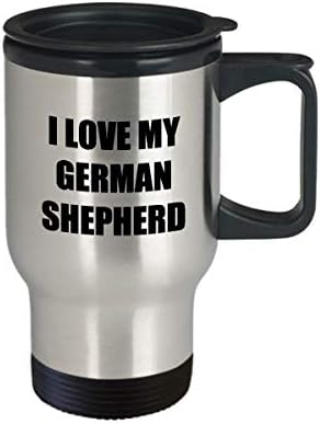 Го Сакам мојот германски Овчар Патување Кригла Смешни Подарок Идеја Новина Замолчени Кафе Чај 14оз Нерѓосувачки Челик