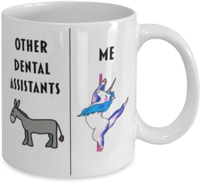 Смешен стоматолошки асистент кафе кригла, подарок за стоматолошки асистент, еднорог друг стоматолошки асистент мене, подарок за заби