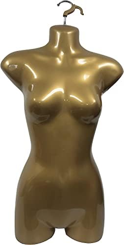 Displaytown Gold + Silver Femaleенски манекен колк Долг тело Торзо Торзо Формулар Форми и висечка кука, големини на S-M