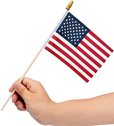 100 пакувања мали американски знамиња на стап, 4x6 инчи мали знамиња на САД/мини американско знаме на стап на американски рачно држени знамиња