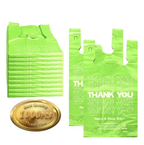 1000 пакет Зелена благодарам торби, торби со маички, пластични кеси со рачки, торба за намирници за еднократна употреба и торба