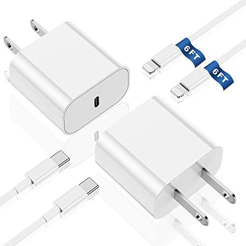 Брз полнач на iPhone 【Apple MFI Сертифициран】, 20W USB C Blockиден полнач со 6FT Type C до молња кабел [2-Pack], Адаптер за испорака на