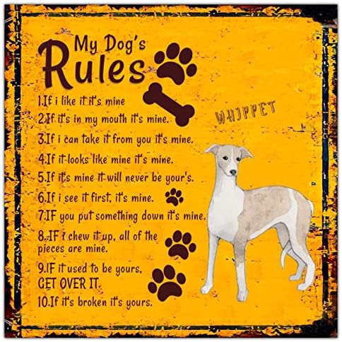 Алиојоит Смешно Куче Метал Потпишете Ги Правилата На Моето Куче Античка Закачалка За Врата За Кучиња За Миленичиња Метален Принт Ретро