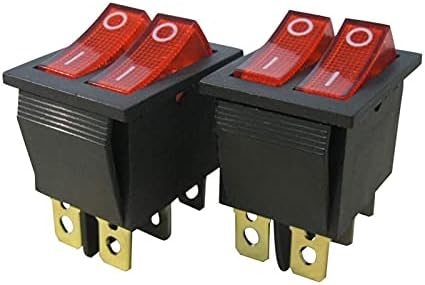 Zlast 2PCS AC 250V/16A, 125V/20A Црвено и црвено копче со светло вклучено/исклучено DPDT 6 PIN 2 MINI BOAT ROCKER SWITCHES