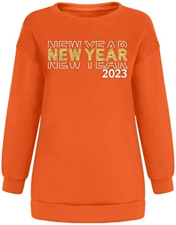 Екипаж Нова Година 2023 година Графички џемпери за жени, преголема пука блуза руно што излегува на врвови
