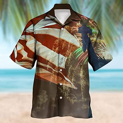 ТДОЕНБУТВ Патриотски кошули за мажи маици Американски знаме печатено копче Хавајска кошула големи високи кошули со маици за мажи