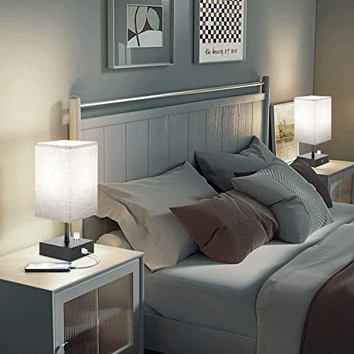 Сет од 2 целосна затемнета ламба за маса за спална соба - ламба за маса во кревет со USB C+A Ports & AC излез, мала ламба за ноќна ноќ