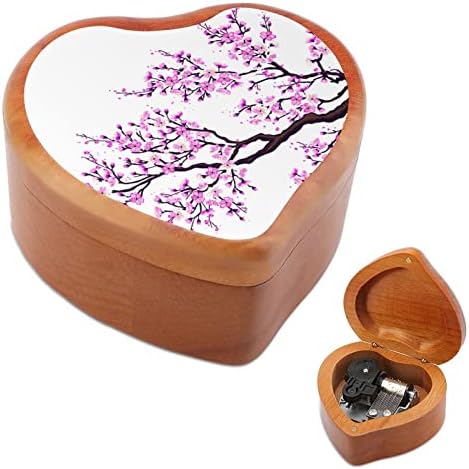 Сакура дрво цреша цвета часовници Музичка кутија гроздобер дрвена музичка кутија во форма на срцеви кутии подароци