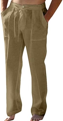 2023 Нови машки постелнини панталони цврста боја лабава права влечење мулти-џеб плажа јога бејзбол џемпери