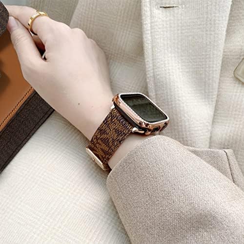 Дизајнер луксузни кожни опсези за часовници компатибилни со Apple Watch Band 38mm 40mm 41mm 42mm 44mm 45mm 49mm компатибилен со серија 8 7 6 5 4 3 2 1 SE жени мажи, прилагодлива лента за прилаго