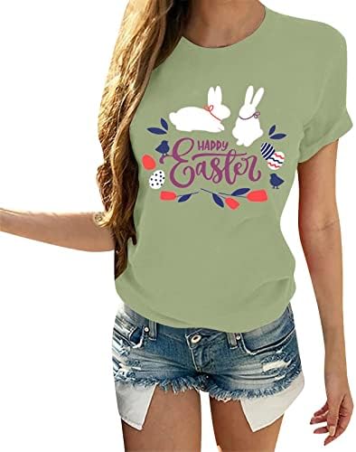 Велигденски кошули за жени трендовски блуза Симпатична зајаче графичка лабава кошула врвови со краток ракав О вратот маици Туника маици