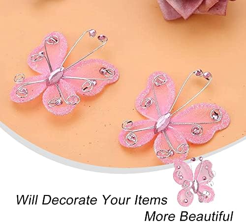 Lelevtxp 24 парчиња чиста мрежа жица сјајни пеперутки декоративни сјајни орнаменти од пеперутка повеќенаменска облека пеперутки