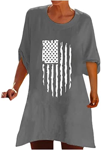4-ти јули Патриотски врвови на женски американски знамиња Денот на независноста на Денот на независноста 3/4 ракав О-вратот