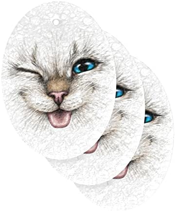 Алаза Смешно мачко лице маче природно сунѓер кујнски целулоза сунѓери за садови миење на бања и чистење на домаќинства, не-крик и еко