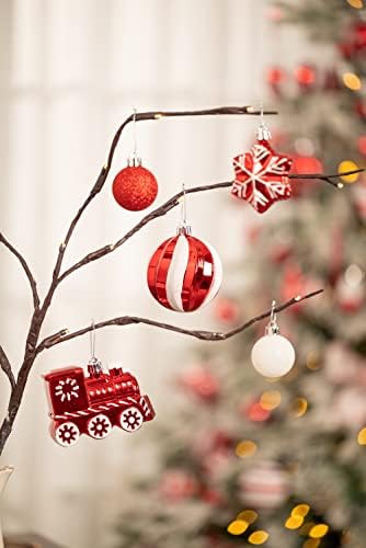 Валери Маделин Божиќни украси за топки, 70 -ти традиционални црвено -бели распрскувани украси за новогодишни украси за елки за Божиќна