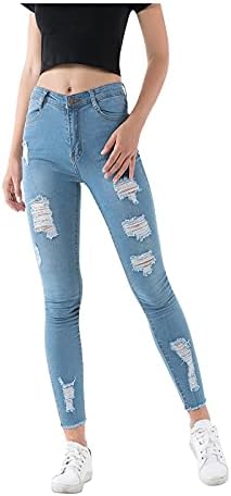 Hdzww долга работа флекс Jeanан женски салони тексас лето потресени панталони тенок вклопува затегнати патенти цврсти панталони дами
