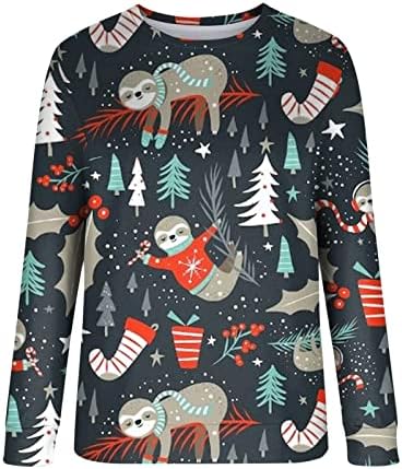 Женски плус големина Божиќна маичка преголема екипаж со долги ракави пулвер врвови мода гноми Божиќно дрво подарок туника