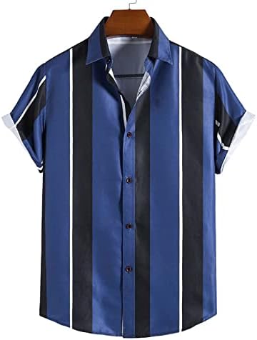 XXBR летни кошули за копче за кратки ракави за мажи надолу од алоха врвови тенок вклопна варијантна вертикална лента за крпеница