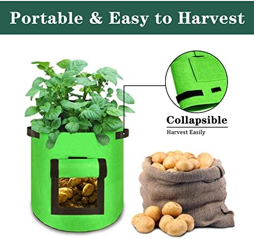 Кафери за одгледување компири од компир, 4 пакувања 10 галон двојно задебелени компири растат контејнери со рачки и пристап за пристап за компири,