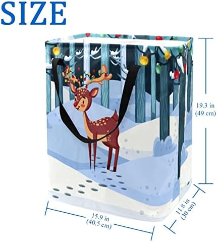 Зимски Шумски Божиќни Ирваси Печатење Склопувачки Пречки за Перење АЛИШТА, 60 ЛИТРИ Водоотпорни Корпи За Перење Корпа За Перење Облека Играчки
