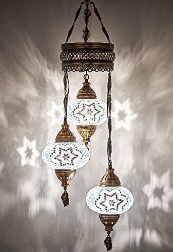 Деммекс Турски марокански мозаик тврдокорен или приклучок за метеж во лустер со ланец на кабел за кабел од 15 стапки и 3 големи