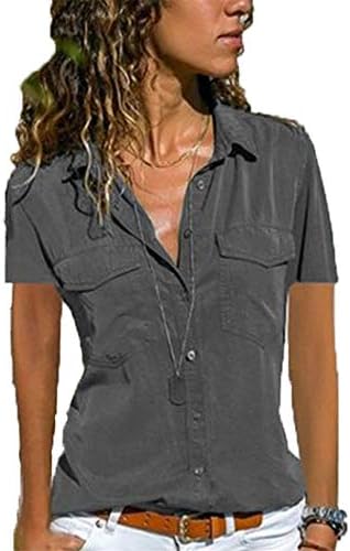 Копчиња за женски обични врвови на Андонвел, се надолу со кошули, обична блуза со краток ракав за летна работа на вратот