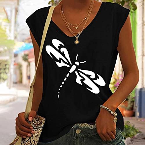 OPLXUO Women'sенски летен резервоар за вратот на вратот, модни маички за печатење на маички без ракави, меки лесни туники, блузи маички маички
