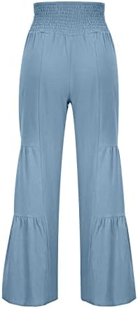 Озммјан широки панталони за нозе за жени обични високи половини еластични ленти за влечење на половината, цврста боја на панталони