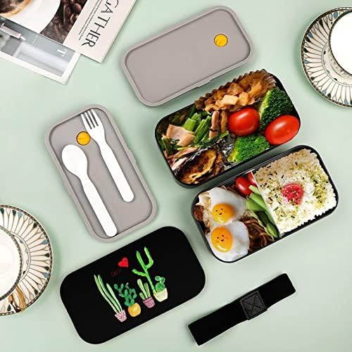 Кактус Кактус Loveубов за ручек со ручек 2 Стабилен модерен B-en-To Box со вилушка и лажица за јадење пикник за работа