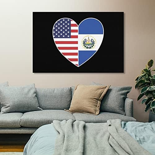 Ел Салвадор И Америка Знаме Срце Виси Платно Сликарство Уметнички Дела Ѕид Декор За Бања Спална Соба Дневна Соба