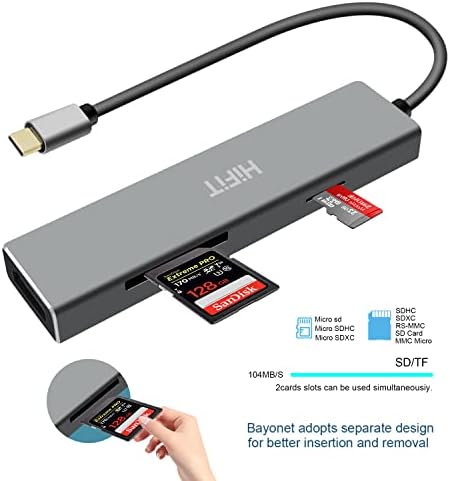 USB C Центар, Hifit Тип C Мултипорт Адаптер 7 во 1 Алуминиум Dongle со 2 USB Порти, 4k HDMI Излез, Sd/Micro SD Читач На Картички Компатибилен